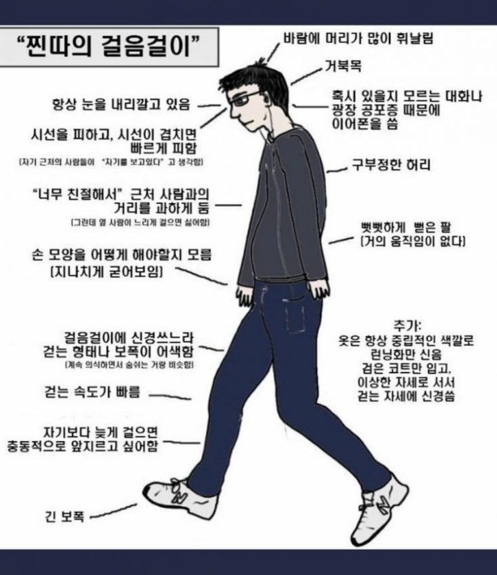 찐다 걸음걸이 특징